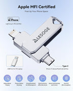 MFi Certified 256GB Flash Drive for iPhone Photo Stick Thumb Drive, USB Memory Stick iPhone Flash Drive for Photos Videos, High Speed Jump Drive External Storage for iPhone/iPad/Android/PC (Silver)