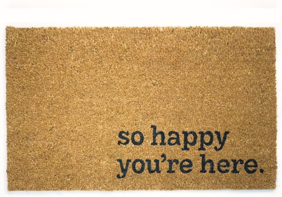 Great American Coco Coir Doormat with Heavy Duty Backing - Large 18" x 30" Non-Slip Minimalist Front Door Welcome Mat - Outside Entrance, Front Porch, Indoor Entry, Brown (Happy You're here)