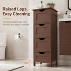 VINGLI 4-Drawer Bathroom Storage Cabinet, Slim Freestanding Floor Cabinet Organizer, 11.8" W x 11.8" D x 32.1" H, Narrow Linen Cabinet for Toiletries, Towels, Toilet Paper, Walnut Brown