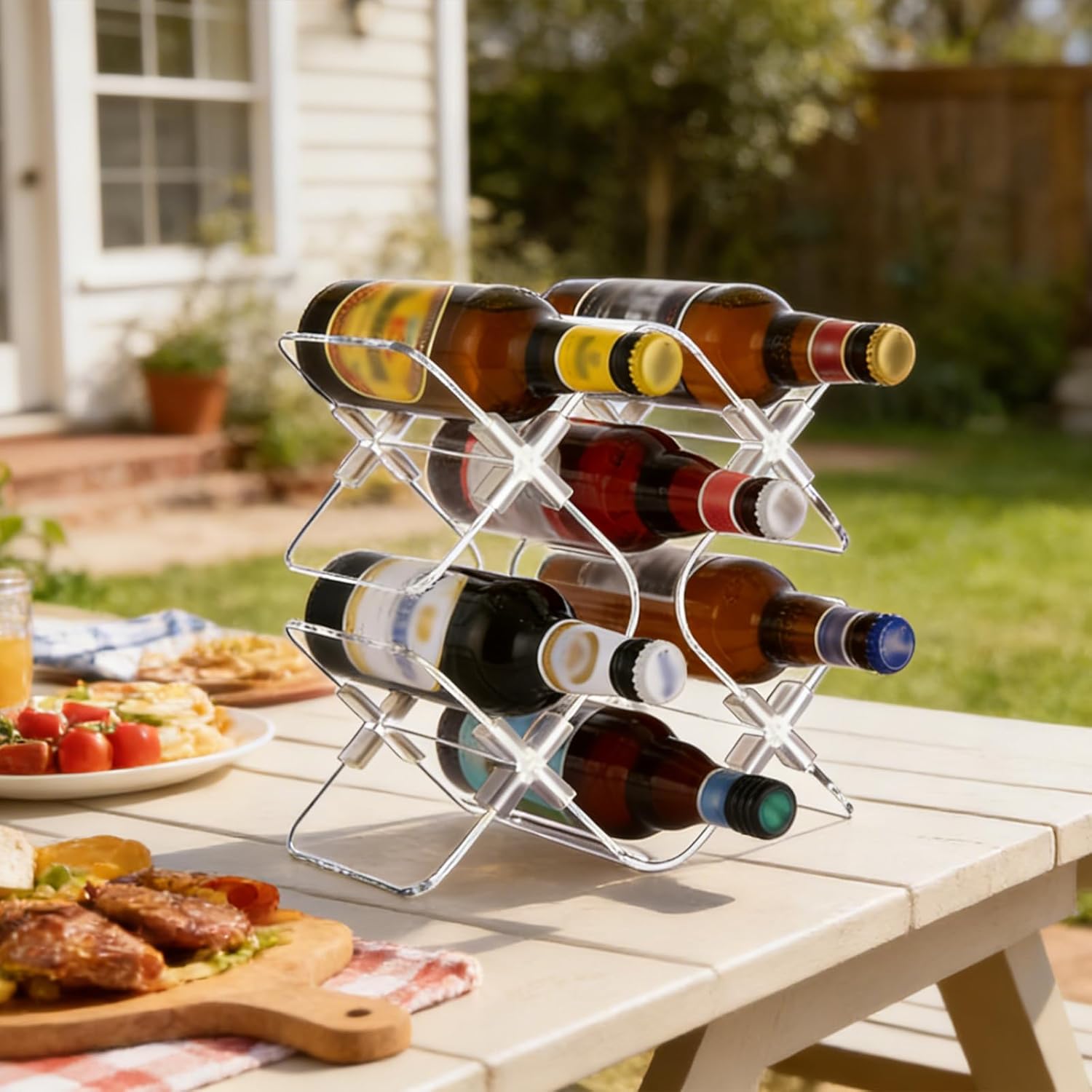 Acrylic 6 Bottle Countertop Wine Rack, Clear Freestanding Tabletop Wine Holder, Modern Space-Saving Wine Storage Organizer for Kitchen Bar Pantry
