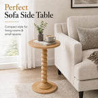 Round Side Table for Small Spaces, Modern Accent End Table with Solid Wood Legs, Versatile Drink Table for Living Room/Bedroom/Corners, Natural Wood