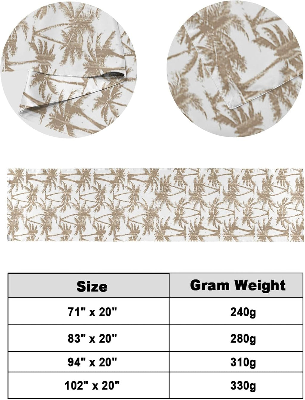 Light Brown Palm Tree Bed Runner Scarf King Size, Summer Tropical Tree Coastal Beach Luxury Bed Throw Runners & Scarves for Twin Full Queen King Foot of Beds, Hotel Decoration, 94"x20"