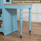 HLR 87.5" Kitchen Island with Extendable Table for 2-6, Rolling Islands Cart with 4 Doors, Mobile Kitchen Island with Storage Slide Out Legs and Power Outlet (Light Blue)