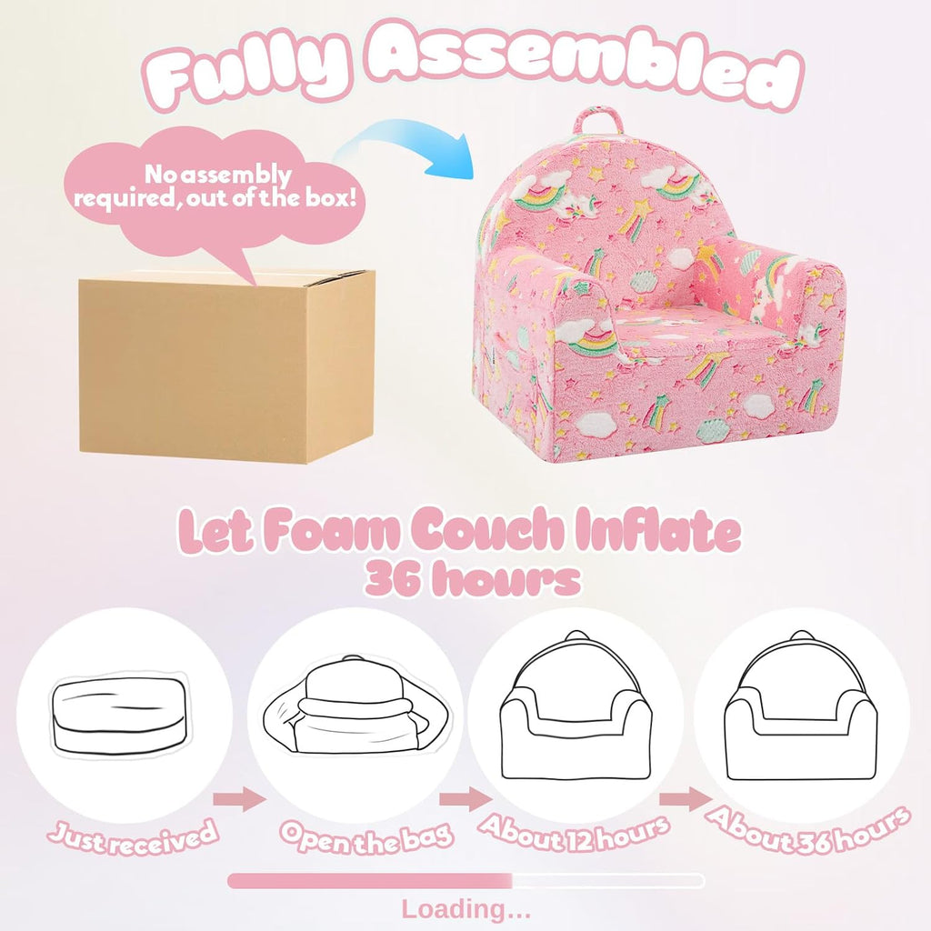 MeMoreCool Comfy Kids Chair for Ages 3+, Glow Unicorn Kids Reading Chair, Soft Plush Kids Armchair, Cozy Foam Kids Armchair for Kids Room, Living Room, Playroom, Reading Nook