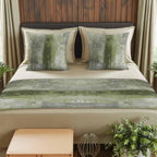 Bed Runner for King Size Bed, Sage Green Decorative Beds Runners and 2 Matching Pillow Covers Set, Retro Oil Painting Modern Abstract Art Aesthetics Beds Scarf Throw for Foot of Bedding Set for Hotel