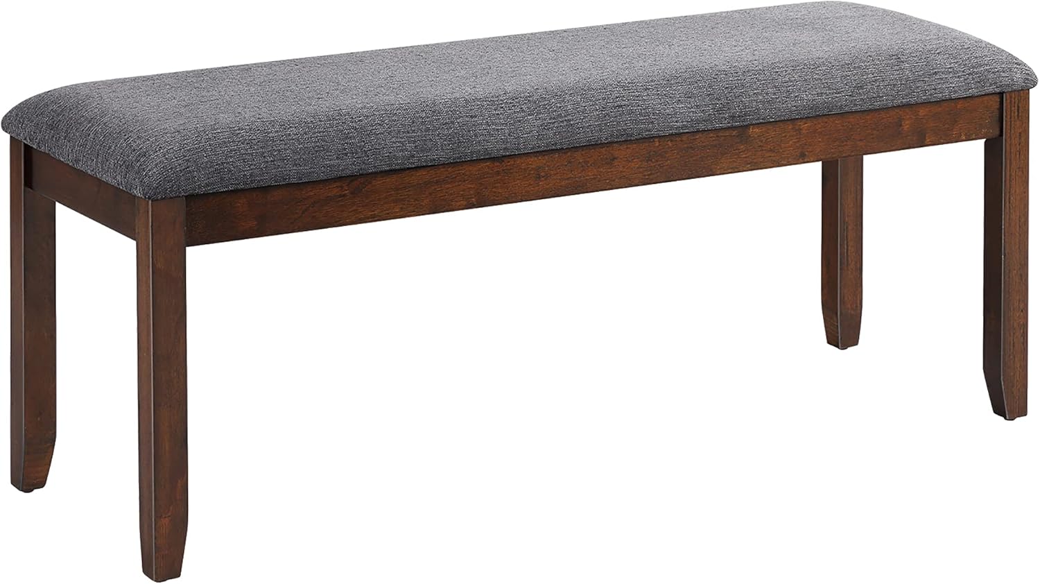DORTALA Dining Bench, Upholstered Long Bench w/Natural Rubber Wood Legs, Foam-Padded Cushion, Linen Fabric Bench, Rustic Style for Dining Room, Kitchen, Living Room, Grey and Brown