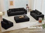 Modular Sleeper Sofa Couch Modern Sectional Couches for Living Room - 79" L-Shaped Boneless Cloud Couch - Easy Assembly Corduroy Convertible Sponge Compression Sofas with Chaise for Home House(Black)