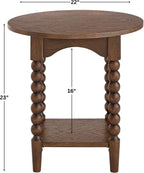 Pembroke 22” Round Cottage End Table with Spindle Legs, Lower Shelf Storage & Levelers, Rustic Oak Veneer & Pine Wood | Cocoa Brown