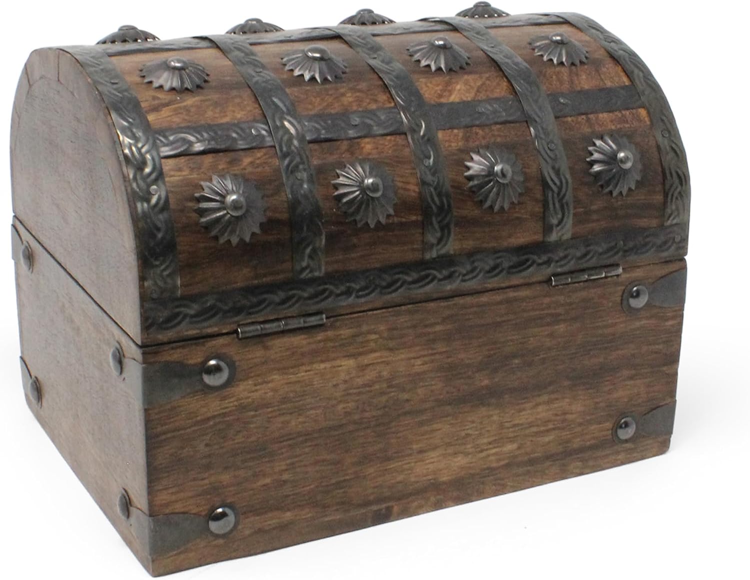 Nautical Cove Wooden Treasure Chest with Padded Velvet Lining and Antique Lock with Skeleton Keys (Small 8x6x6) – Luxury Wood Pirate Chest, Wooden Keepsake Box, Decorative Box with Lid