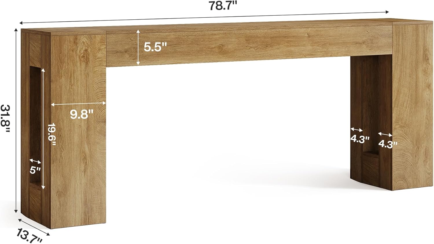 Tribesigns 79-Inch Extra Long Console Tables for Entryway, Farmhouse Narrow Sofa Table Behind Couch with Thick Legs, Wooden Entryway Accent Furniture for Living Room, Hallway, Foyer, Light Brown