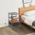 Nightstands Set with Charging Station, Bedside Tables with USB Ports and Outlets, End Table with Fabric-Wood 2-in-1 Drawer for Small Spaces, Vintage Side Table for Bedroom, Living Room