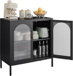 Buffet Cabinet, Modern Industrial Style Sideboard Buffet Cabinet, with Adjustable Shelves Credenza for Living Kitchen Dining Farmhouse, 15.8" L x 27.6" W x 35" H Black