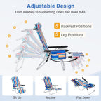 5 Position Folding Beach Chair with Face Hole, Portable Backpack Foldable Lounge Chair w/Headrest&Armrest,Heavy Duty Lay Flat Tanning Chair for Face Down Reading for Adult,440lb Capacity,Blue Stripes