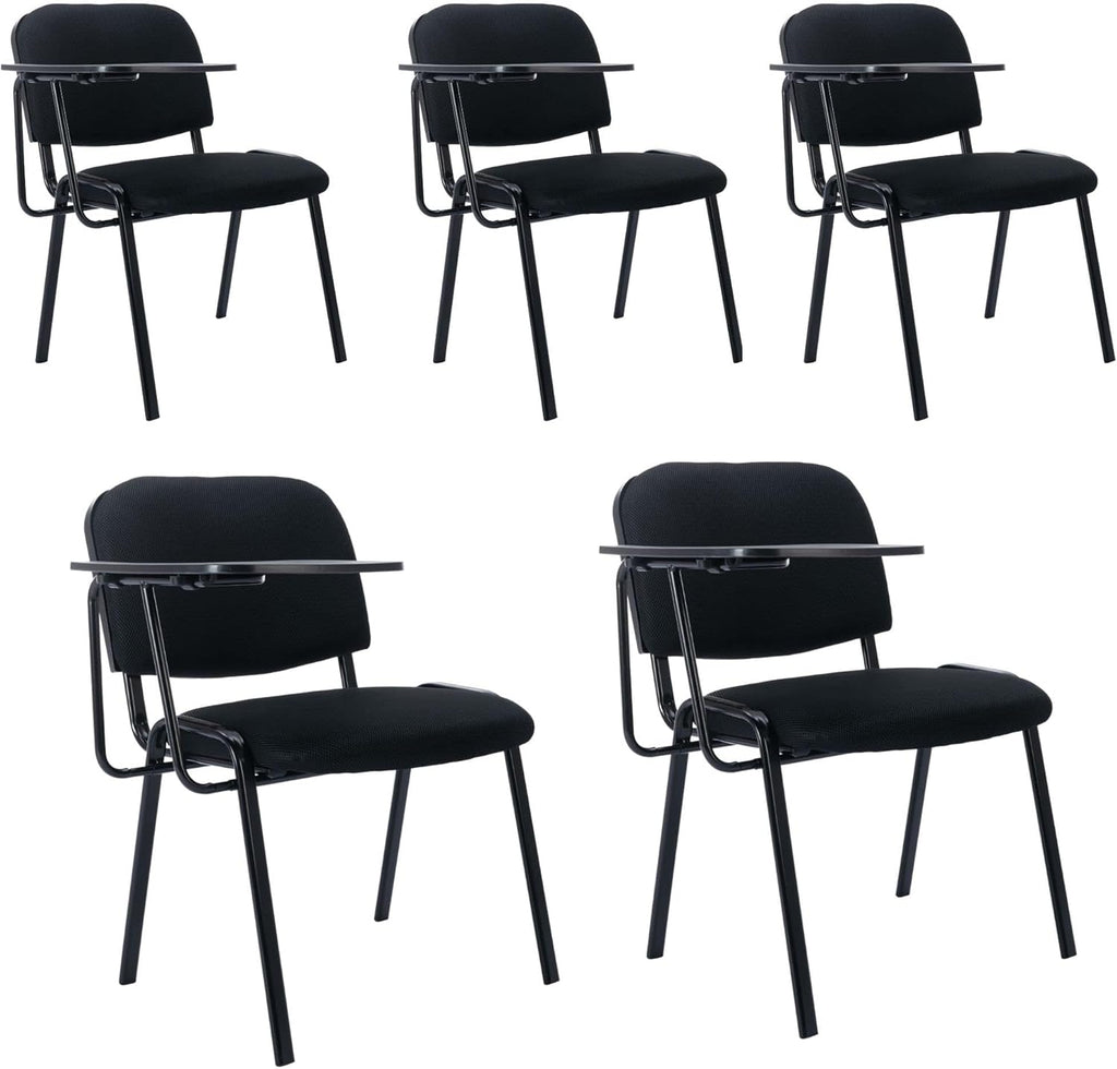 HNY Black Tablet Arm Chairs Set of 5, Mesh Office Waiting Room Guest Nesting Stacking Chairs, Reception Chairs with Flip-Up Table Conference Chair for School Classroom Training Meeting Room