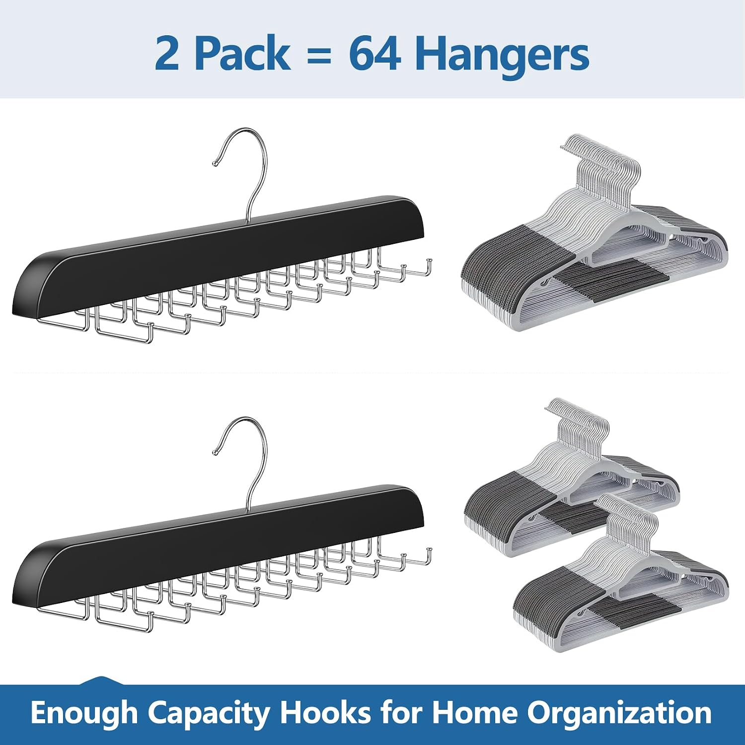 2 Pack Tie Rack Space Saving Hanger, Wooden Tie Hanger for Men with 40 Hooks for Closet Organizers and Storage, Large Capacity Necktie Organizer for Ties, Belts, Tank Top Closet Organization