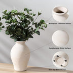 LUKA Ceramic Rustic Farmhouse Vase, 9.2 inch Whitewashed Terracotta Vase, Pottery Decorative Vases,Clay Decorative Vases for Home Decor, Table, Living Room, Shelf, Mantel Decoration(Off-White)