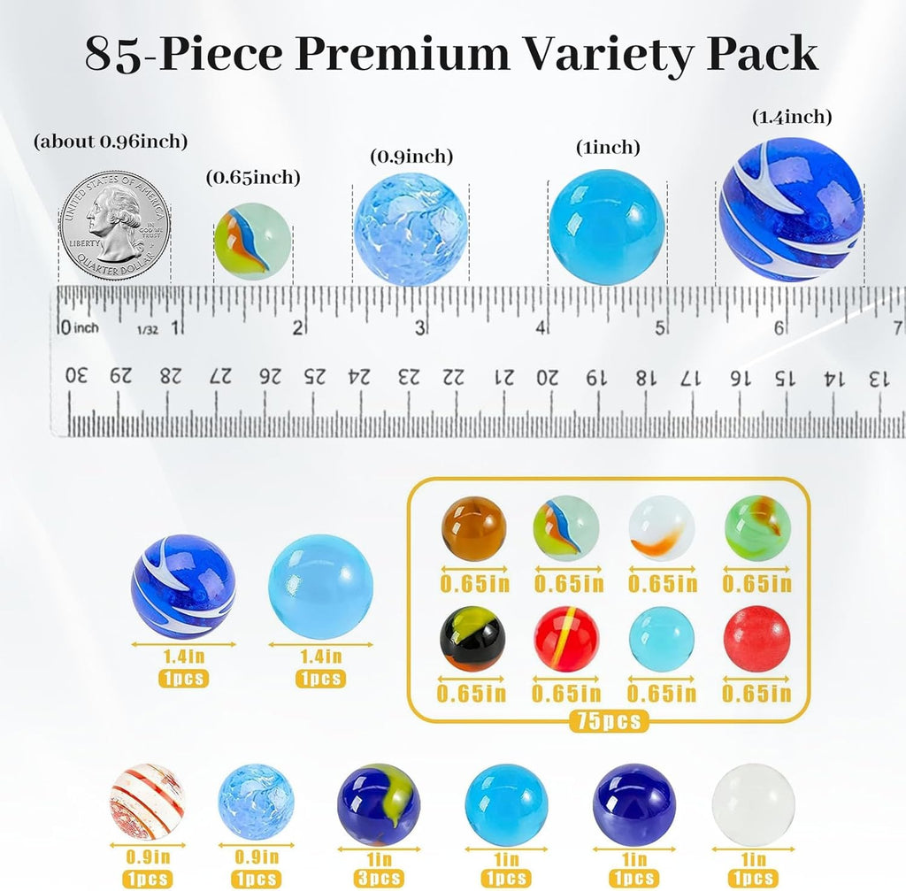 Shindel 85PCS Glass Marbles Bulk, Assorted Marbles Canicas for Vase Fillers