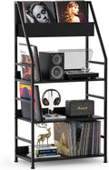 Record Player Stand Shelf for Vinyls Storage, 3 Tier Display Shelf Holds up to 400 Albums, Large Record Holder Console Table Cabinet for Living Room, Black