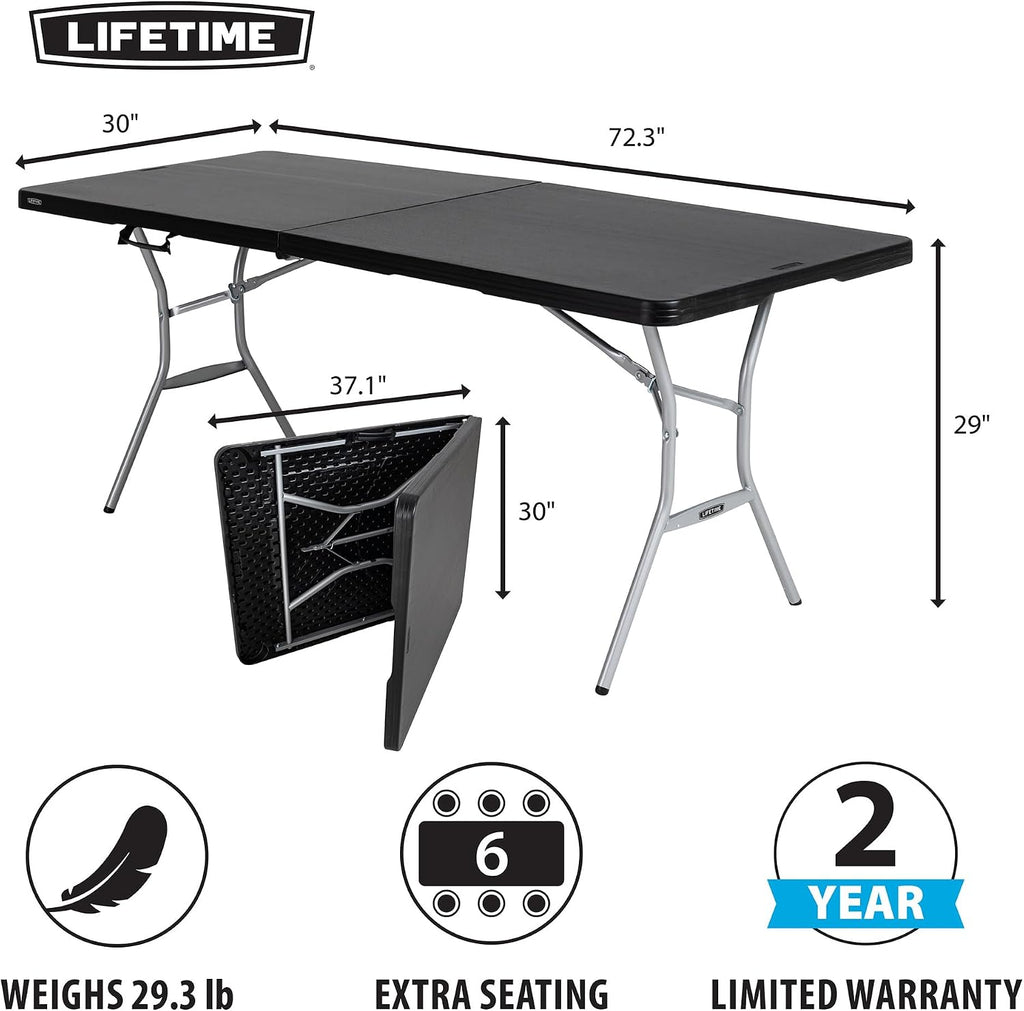 LIFETIME 6-Foot Fold-in-Half Table, Light Commercial Folding Table, Black
