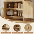 OFIKA 71" Arched Kitchen Pantry Cabinet, Fluted Wood Storage with 3 Adjustable Shelves & 6 Door Shelves, Modern Organizer for Kitchen, Bathroom, Natural Wood Finish (Wood)