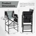 COSTWAY 46" Tall Directors Chair, Folding Makeup Artist Chair with Foldable Side Table & Footrest, Extra Cup Holder, Bottom Mesh Bag & Storage Pocket, Camping Chair for Lawn & Yard, Black+Gray