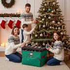Christmas Nutcracker and Figurine Collectible Storage Box - Holds Up to 72 Ornaments 4” x 4” - Top Adjustable Compartments for Figurines, Nutcrackers, etc - Heavy Duty 600D/ Inside PVC Material, Green