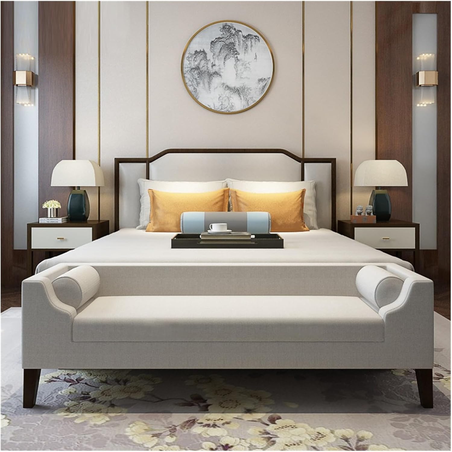 Modern End of Bed Bench for Bedroom,Upholstered Storage Ottoman with Arms Tufted Entryway with for Living Room Entryway(Beige)
