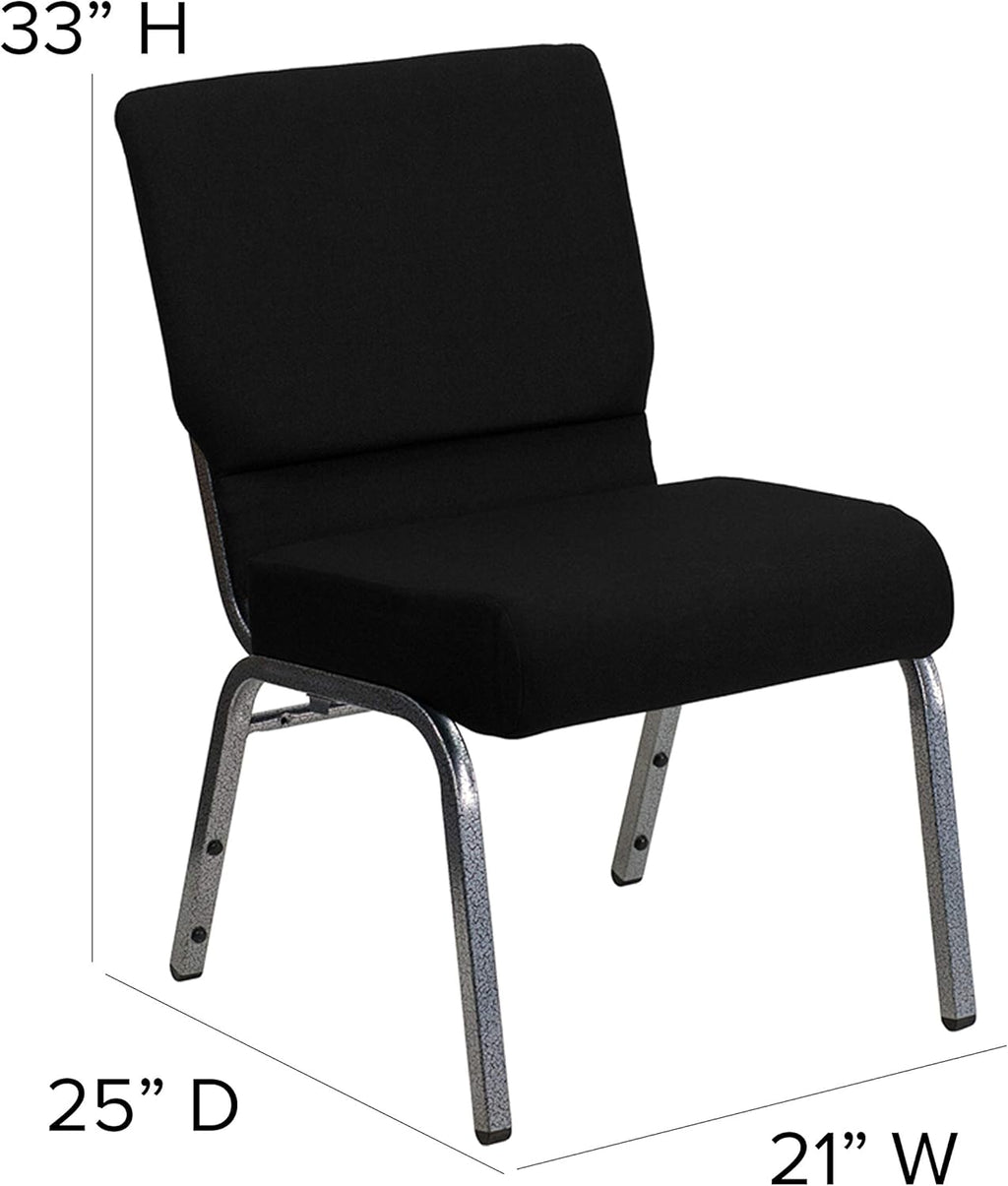 Flash Furniture HERCULES Series 21''W Stacking Church Chair in Black Fabric - Silver Vein Frame