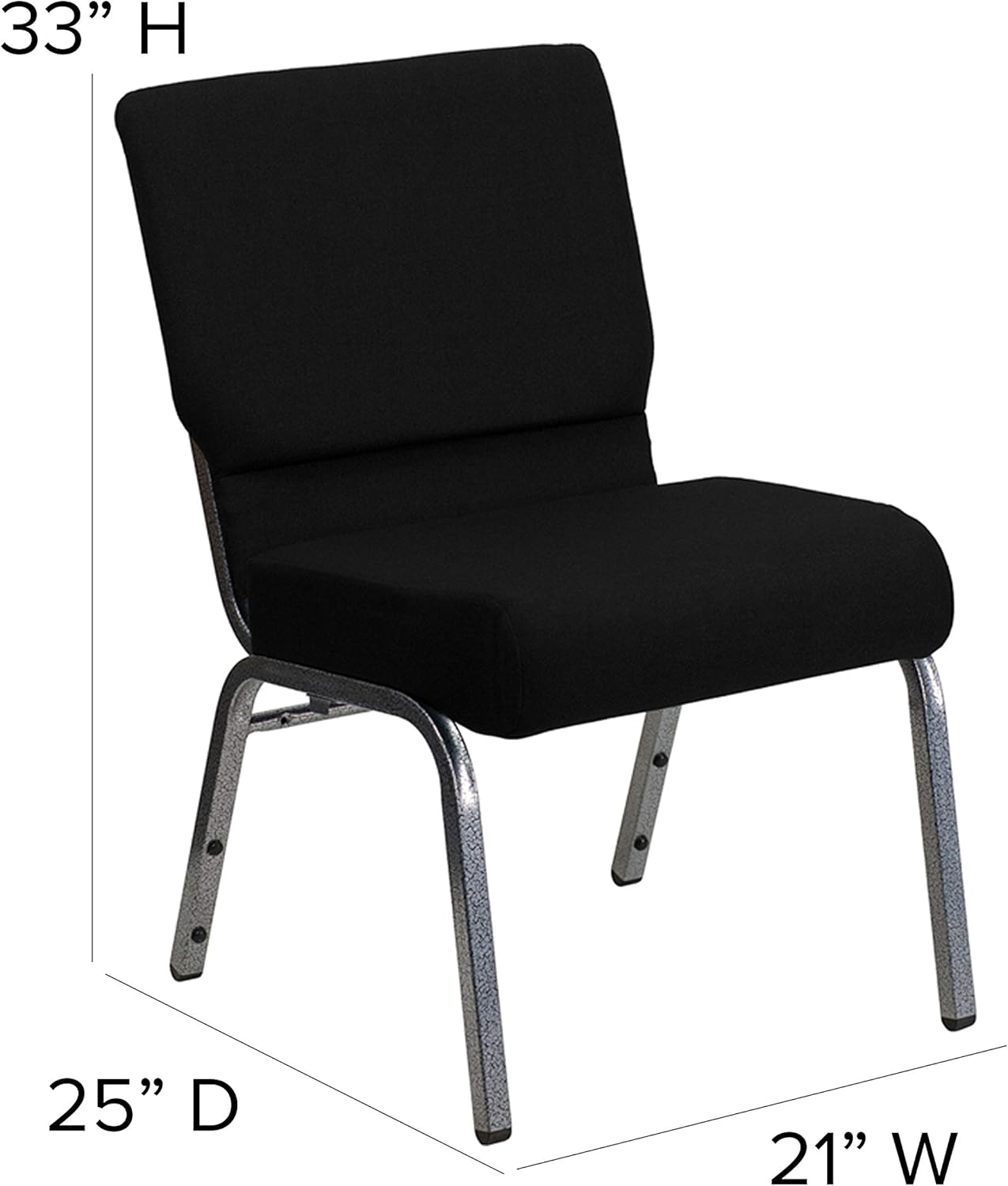 Flash Furniture HERCULES Series 21''W Stacking Church Chair in Black Fabric - Silver Vein Frame