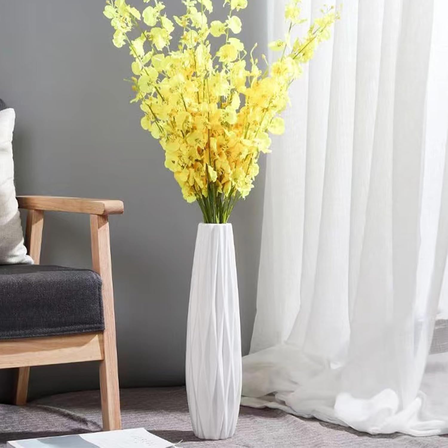 White Ceramic Vase, 18" Tall Vase for Floor Table Decorative Large Vases for Living Room Modern Home Decor Office Bedroom, Big Standing Flower Vase with Glossy Glaze
