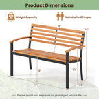 Tangkula 43" Outdoor Garden Bench, 2-Person Acacia Wood Bench with Heavy-Duty Metal Frame, Slatted Seat & Curved Armrests, 800 lbs Weight Capacity, Patio Bench for Porch, Yard, Balcony, Lawn