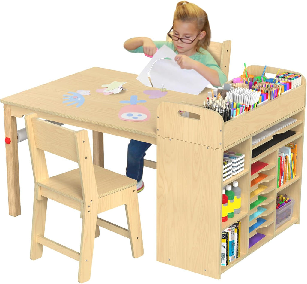 GDLF Kids Art Table and Chairs Set, Craft Desk with Large Storage and Portable Art Supply Organizer for Children Ages 8-12, 47" L x 30" W