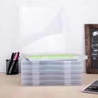 Scrapbook Paper Box Set 6 Pack, 12x12 Scrapbook Organizer with U-Shaped Lock, Stackable Clear Plastic Craft File Organizer for Cardstock and Scrapbooking Supplies