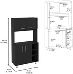 Kitchen Pantry Cabinet, 3 Shelves, Double Door & Open Rack - Black