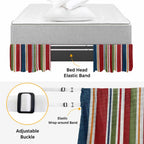 Red Green Striped Bed Skirt Queen Size 16 Inch Drop, Adjustable Elastic Bedskirt Dust Ruffle for Queen Bed, Farmhouse Vintage Minimalist Stripe Wrap Around Bed Skirts Luxurious Pleated Bed Frame Cover