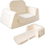 BanaSuper Wide Kids Sofa, Convertible Foam Couch for Children 3-8, Cream | Fold-Out Children Chair, Extra Wide Base for Stability, Sherpa Kids Reading Chair, Comfy Sofa Chair for Children Age 3+