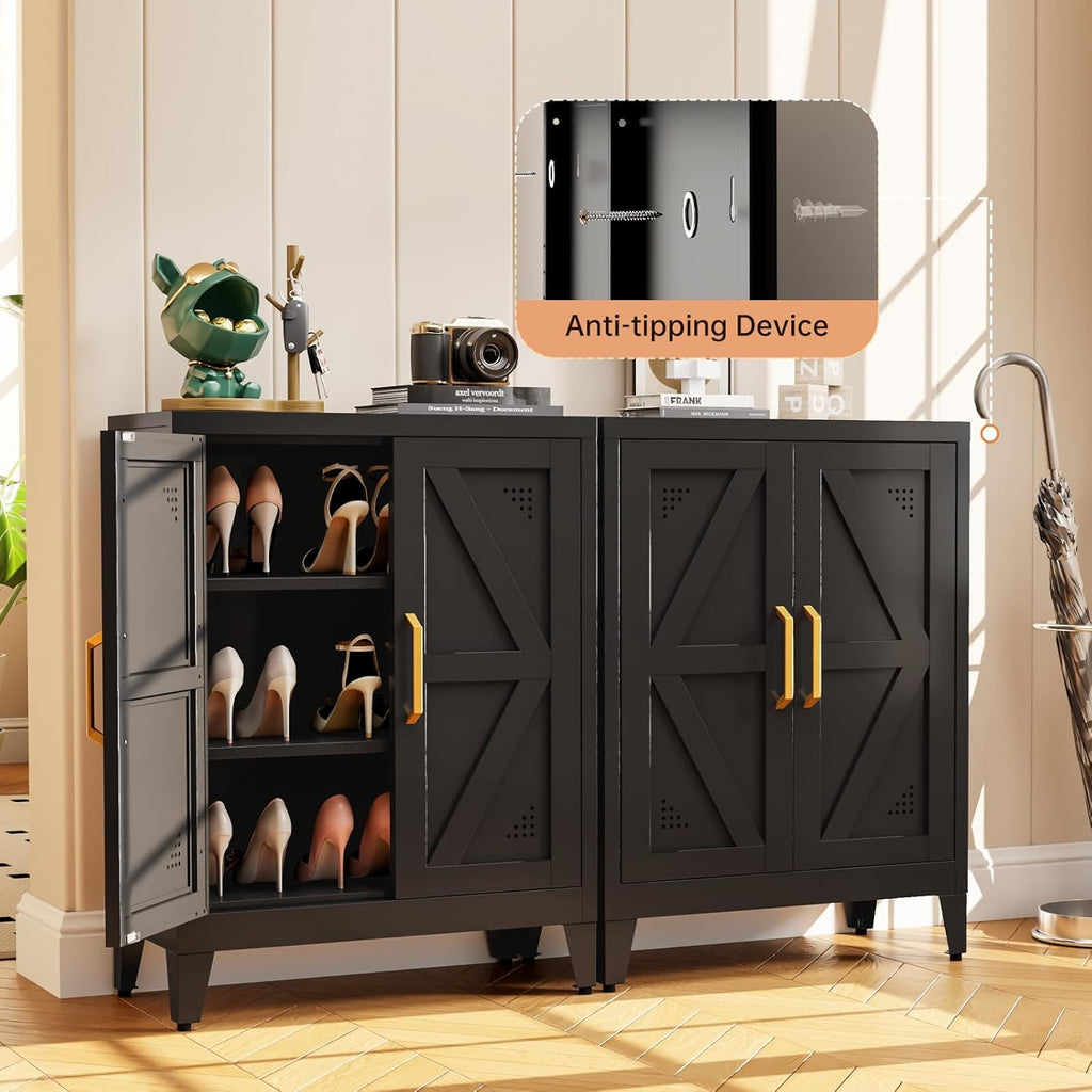 32" Metal Kitchen Pantry Cabinet,Floor Bathroom Storage Cabinet with 2 Adjustable Shelves,Freestanding Sideboard for Small Spaces, Living Room, Hallway, Dining Room,Black