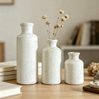Modern Ceramic Vase Set of 3,White Rustic Vase Home Decor, Farmhouse Vase Decor for Shelves,Entry Table,Living Room,Fireplace