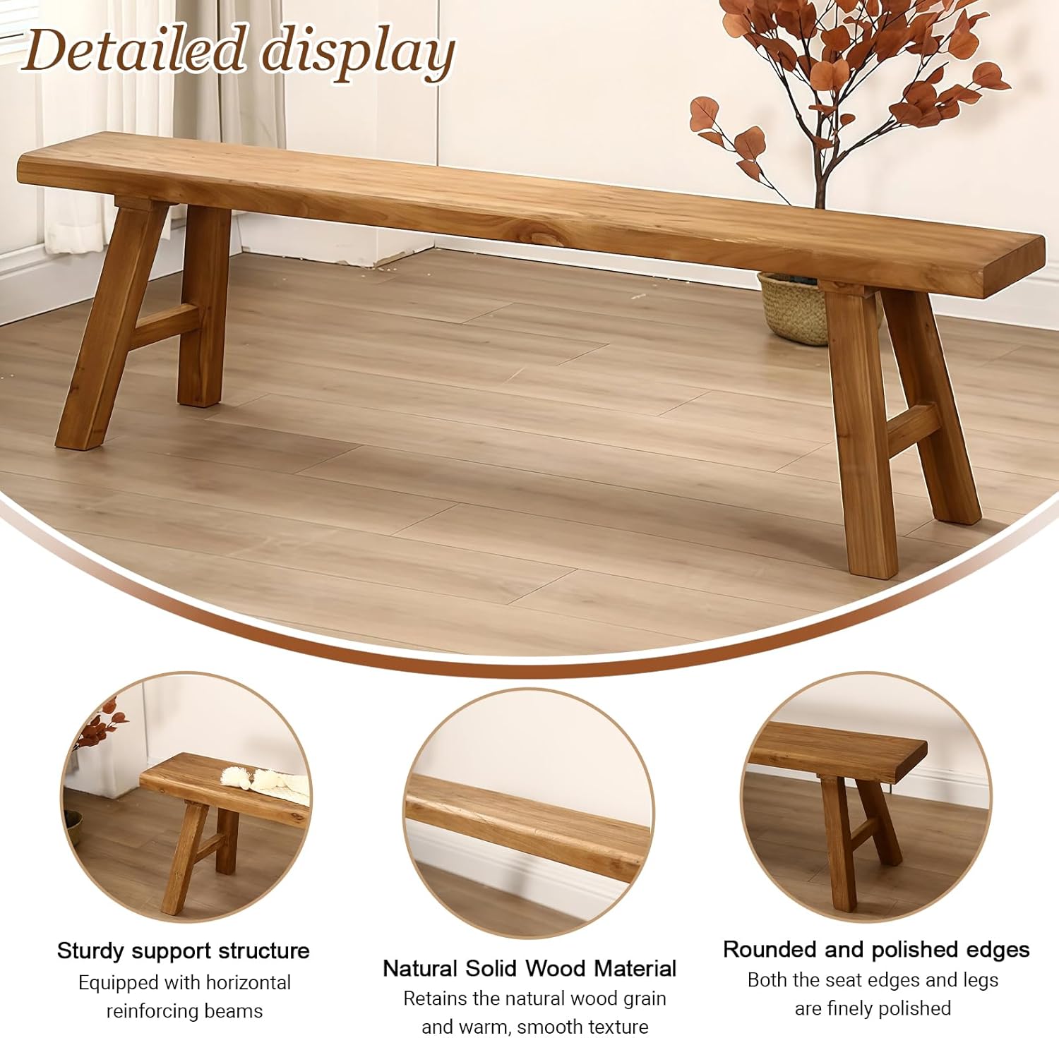 32” Farmhouse Wooden Living Room Dining Indoor Multifunctional Elm Benches Wood Kitchen Entryway Solid Wood Bench for Hallway 80cm
