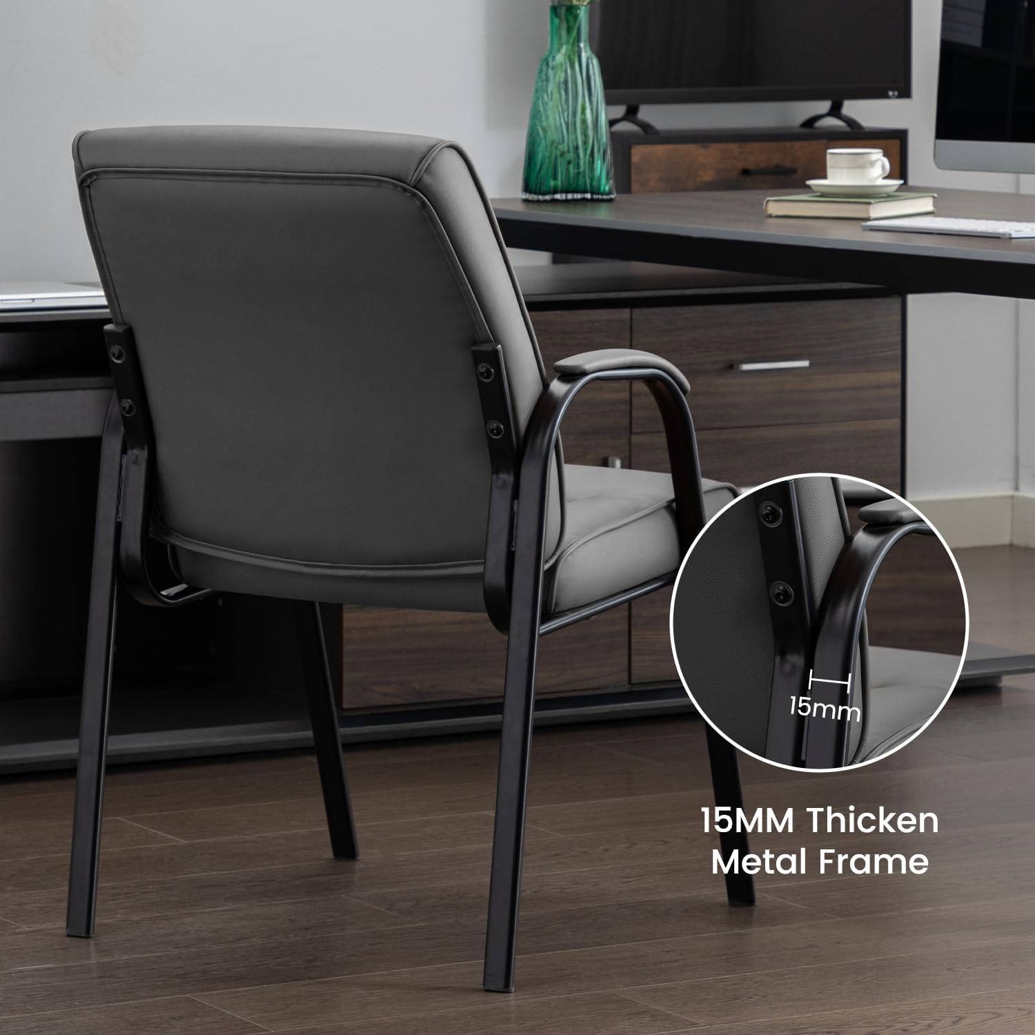 Office Guest Reception Chair Set of 2, Conference Room Chairs Waiting Room Chairs 2 Pack, Modern Leather Office Desk Chair No Wheels.