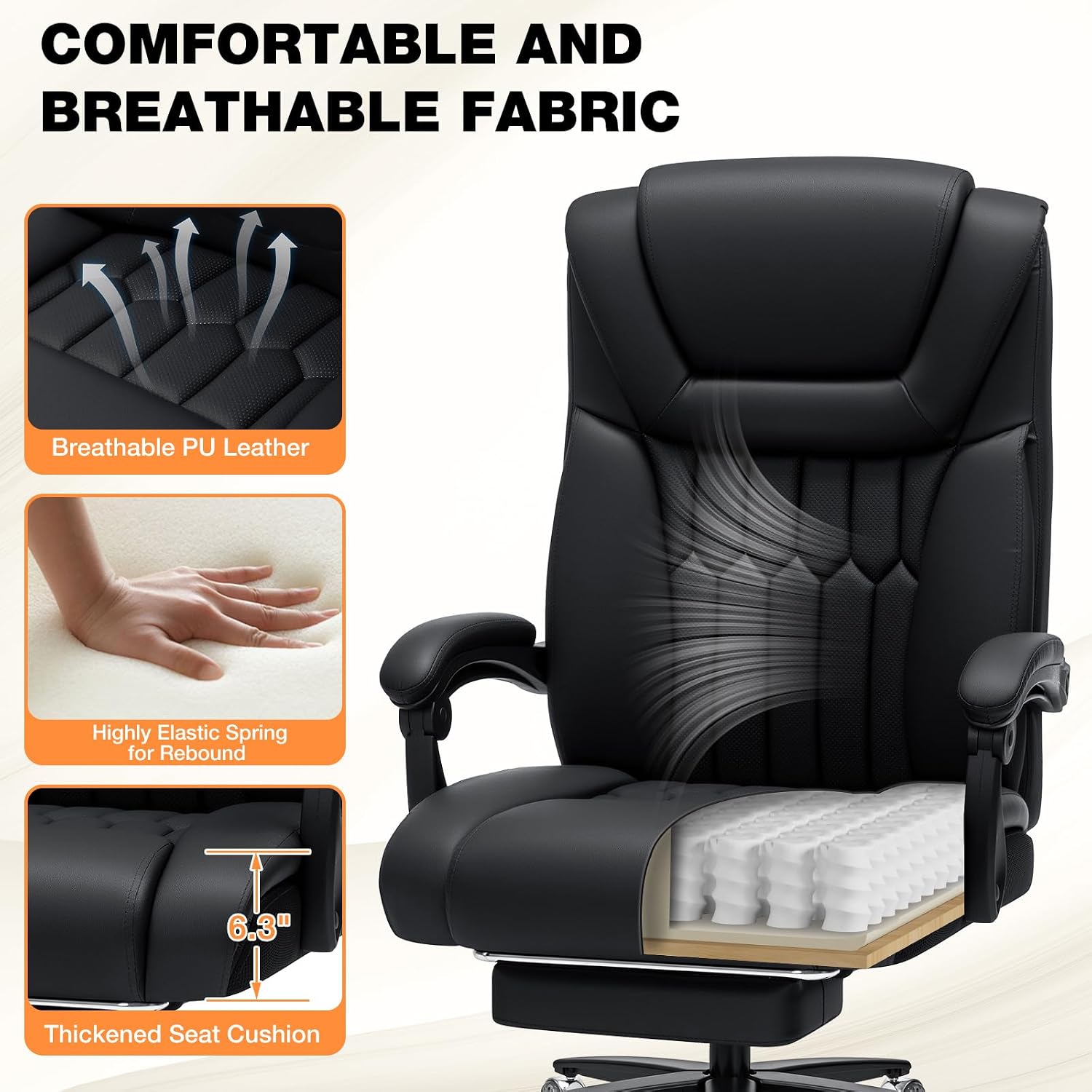 HOFFREE 500lbs Kneading Massage Office Chair with Heat for Heavy People Big and Tall Office Chair with Footrest and Lumbar Support Pillow for Bedroom,Office,Conference Room (Black)