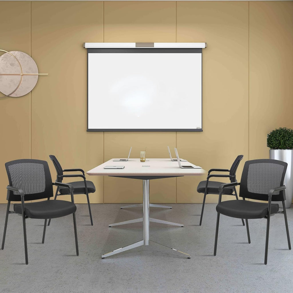 CLATINA Stacking Chairs Set of 4, Stackable Waiting Room Chairs No Wheels with Armrest, Ergonomic Mesh Office Reception Guest Chair for Home Conference Lobby Church School Meeting Training, Black