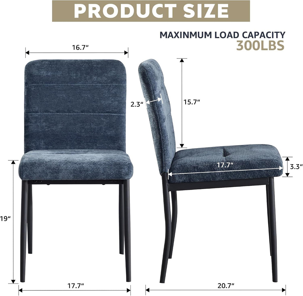 Dining Chairs Set of 4, Modern Upholstered Fabric Parsons Dining Room Chairs, Armless Kitchen Chairs with Metal Legs and Padded Seat for Living Room, Bedroom, Kitchen