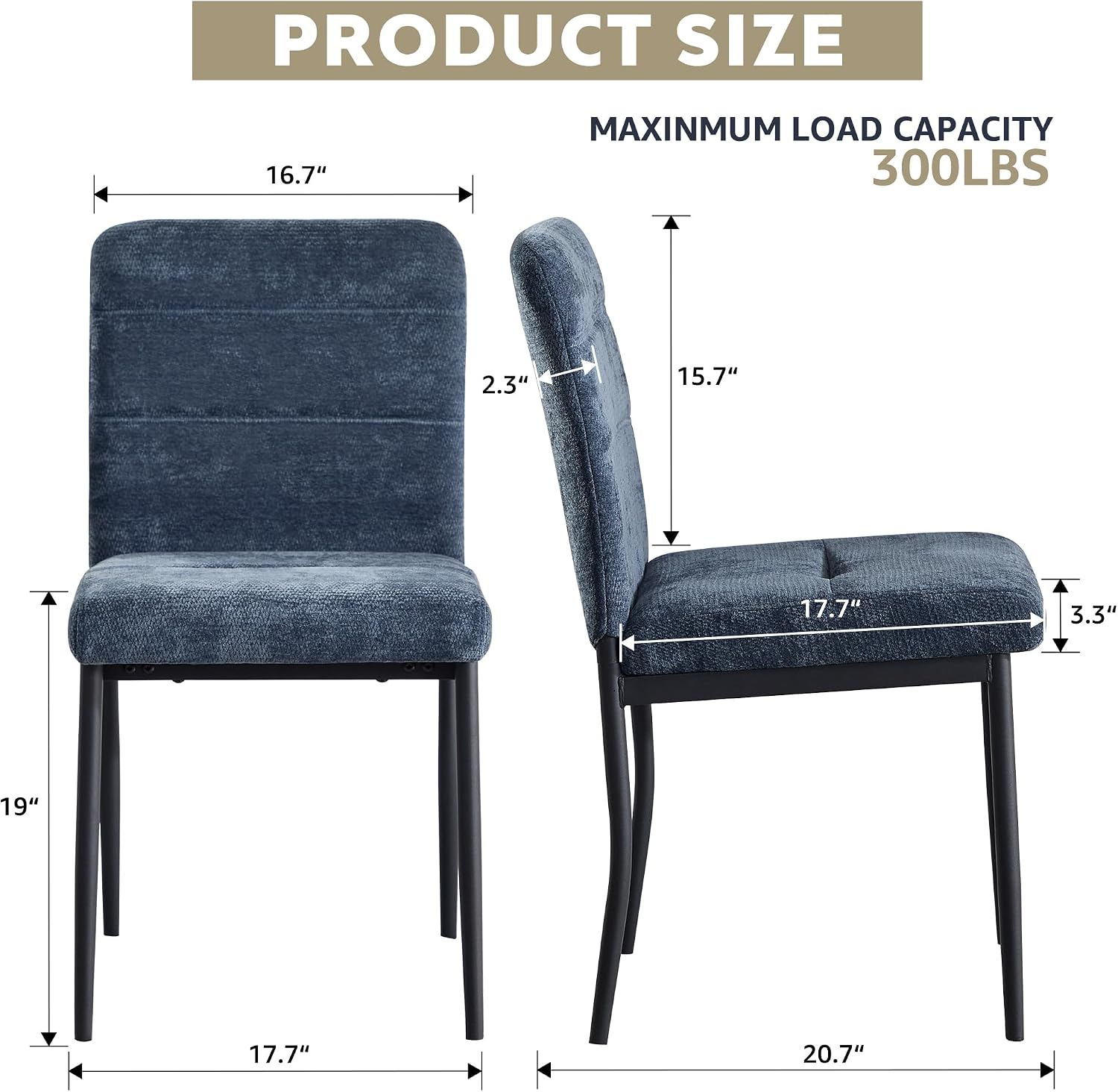 Dining Chairs Set of 4, Modern Upholstered Fabric Parsons Dining Room Chairs, Armless Kitchen Chairs with Metal Legs and Padded Seat for Living Room, Bedroom, Kitchen