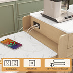 HLR 72" Kitchen Island with Extendable Dining Table, Marble Grain Top Storage Islands with Power Outlet, Rolling Cart on Wheels with Storage Cabinet and 2 Drawers, Pre Table for Kitchen