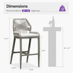 PURPLE LEAF Patio Bar Stools 28" H Set of 2 Handwoven Wicker Bar Height Stool Modern Aluminum High Bar Chairs Outdoor Wicker Barstools with Back and Cushion for Kitchen Pool Island