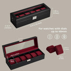 ProCase 6 Slot Watch Case Box for Men, PU leather Man Watch Organizer with Soft Pillow, Lockable Watch Collection Storage Holder with Glass Display Lid, Fathers Day Gift for Dad -Winered