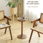 Small Round SideTable, Drink Table Martini Table for Small Spaces, Tall End Table with Solid Wood Leg, Pedestal Side Table for Living Room Sofa Bedroom Bedside (Dark Walnut)