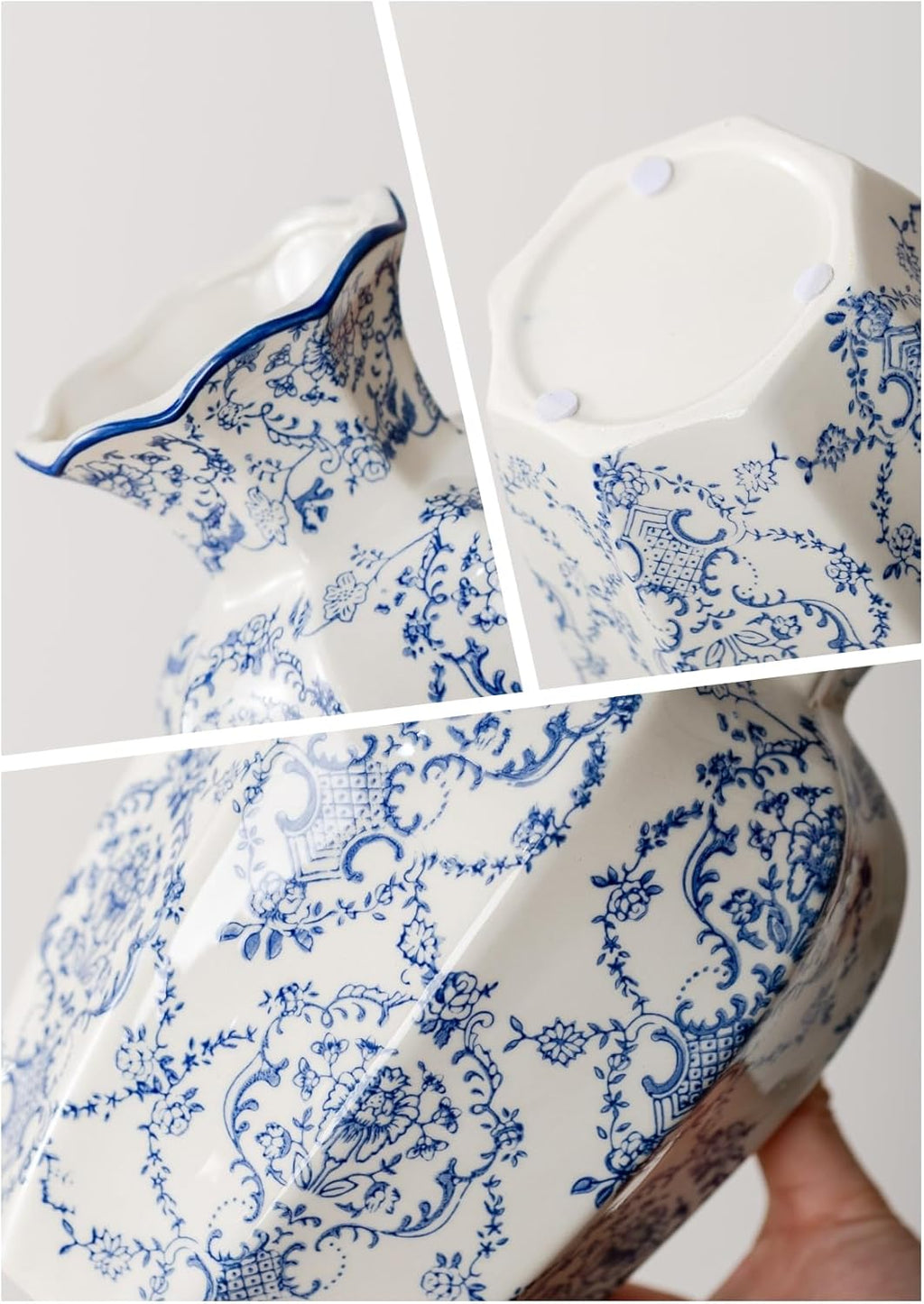 Blue and White Vase, Vintage Blue Ceramic Flower Vessel,Ceramic vases for Home Decor,Vintage Green and Beige for Console Table Mantle Chinoiserie Decor (Blue and White-01, Large)