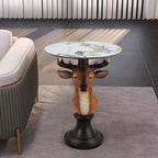 Deer Head Accent Table with Faux Marble Top, 25.59" Resin Animal Statue End Table for Living Room, Rustic Wildlife Side Table with Pedestal Base, Brown